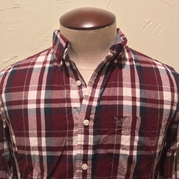 American Eagle Mens Small Red & White Plaid Shirt - Picture 2 of 3
